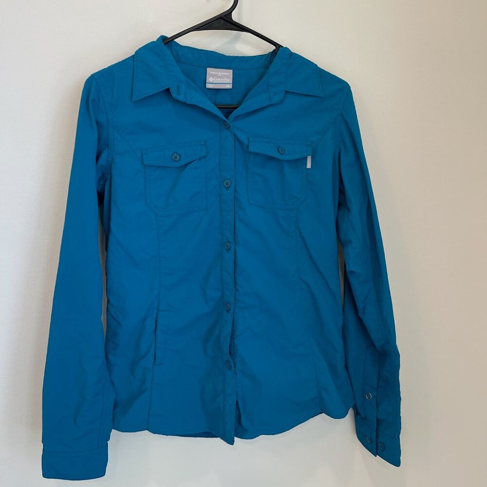Columbia Women's XS Outdoor Hiking Shirt Long Sleeve Adventure Blue Insect Block